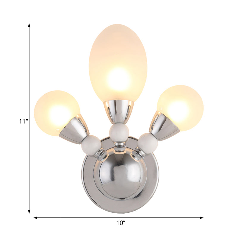 Modern Chrome Egg Wall Light Fixture With 2/3 White Glass Led Lights