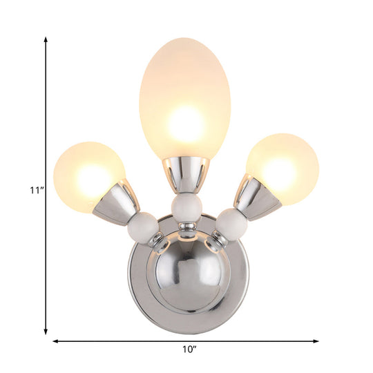 Modern Chrome Egg Wall Light Fixture With 2/3 White Glass Led Lights