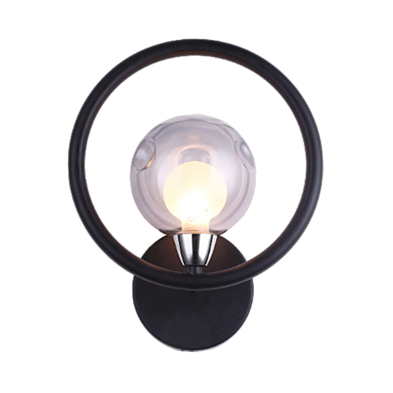 Modern Black/White Ring Wall Sconce Lamp With Glass Ball Shade