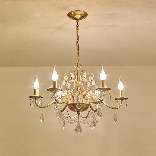 Traditional Candelabra Crystal Chandelier In Gold - 6 Heads Water Drop Design