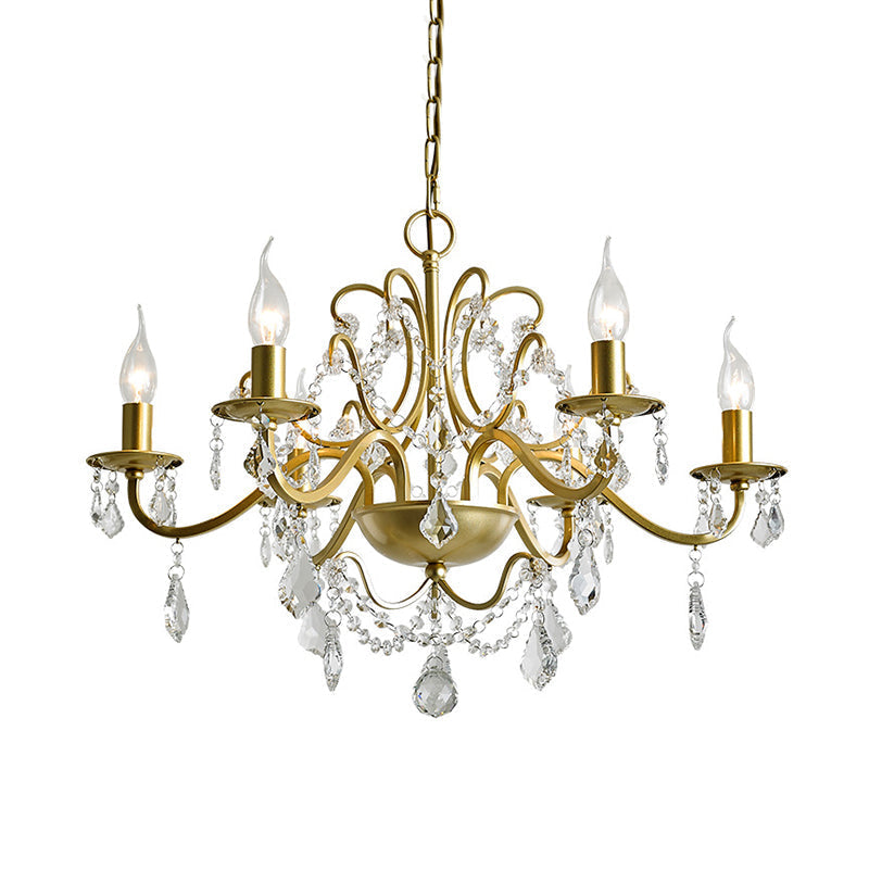 Traditional Candelabra Crystal Chandelier In Gold - 6 Heads Water Drop Design