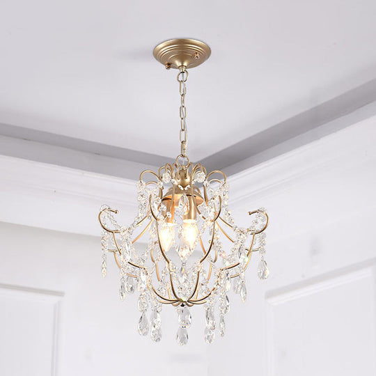 Contemporary Gold Crystal Chandelier with 3 Curved Arms - Suspension Lighting for Living Room