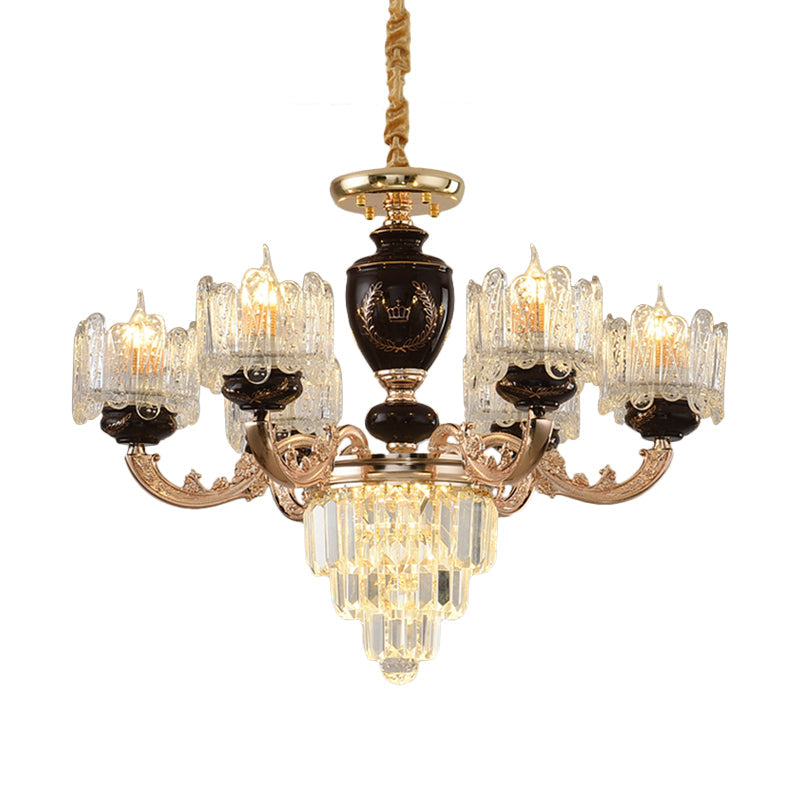 Black & Gold Crystal Drum Suspension Chandelier - 6 Heads Dinning Room Lighting