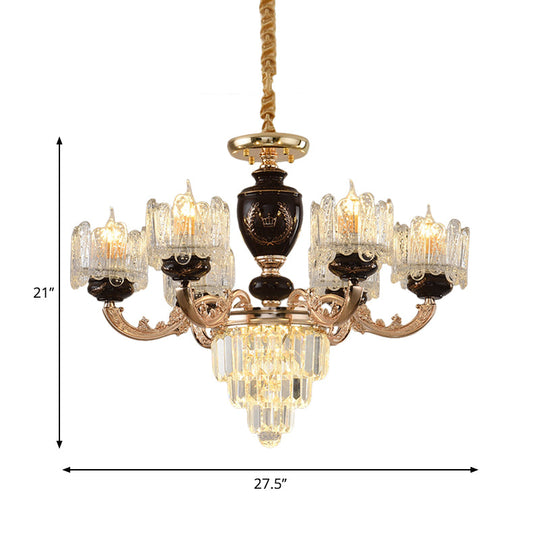 Black & Gold Crystal Drum Suspension Chandelier - 6 Heads Dinning Room Lighting