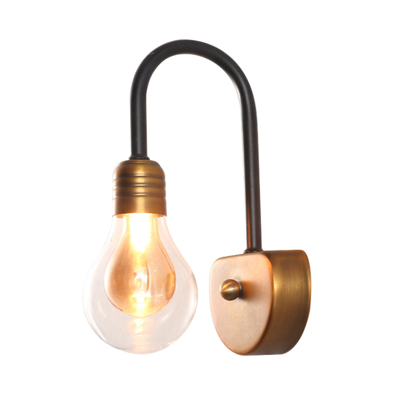 Contemporary Led Wall Sconce Light With Curved Brass Arm - Clear Glass Bulb 1/2/3 Lights