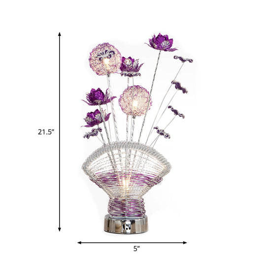 Aluminum Table Lamp With Fan-Shaped Design Led Bedroom Desk Lighting And Rose & Dandelion Decor -