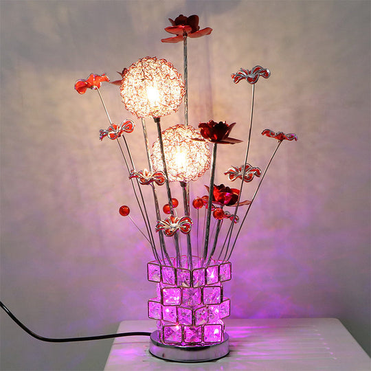 Artistic Aluminum Rubiks Cube Led Desk Lamp With Crystal Embedded Night Table Light Pink/Red Blossom