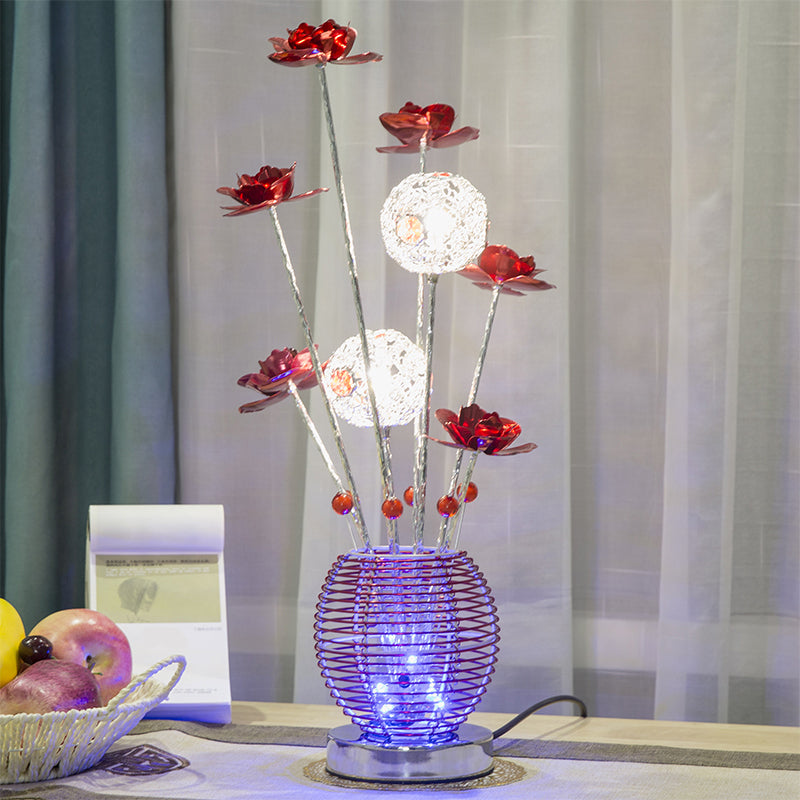 Tseen Kee - Pink/Red LED Rose Table Light: Aluminum Spherical Nightstand Lamp