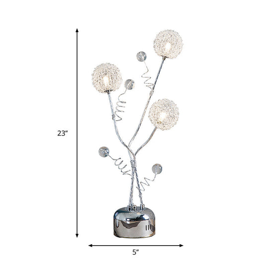 Silver Metal Desk Lamp: Branching Led Art Decor Night Table Light With Dandelion And Modo Detail