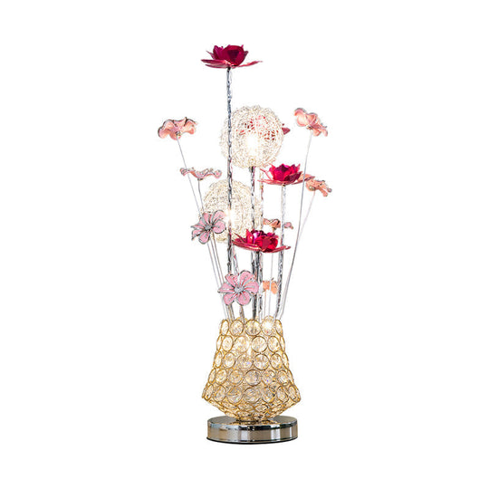 Stella - Golden Art Decor Rose and Dandelion Night Light LED Ironic Desk Lighting with Inserted Crystal Vase in Gold