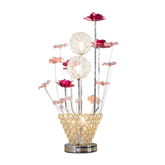 Stella - Golden Art Decor Rose and Dandelion Night Light LED Ironic Desk Lighting with Inserted Crystal Vase in Gold