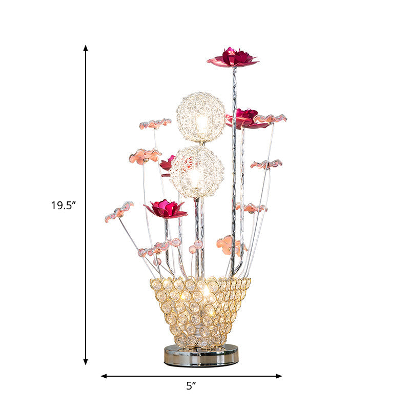 Rose & Dandelion Led Night Light With Crystal Vase - Art Decor Desk Lighting (Gold)