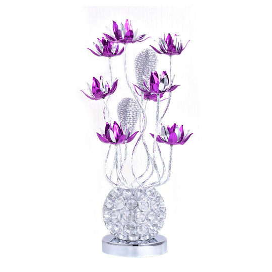 Floral Led Ball Table Lamp - Red/Purple Aluminum Nightstand Lighting 16/19.5 Length