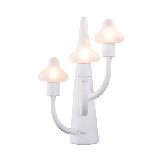 Modernist White Led Wall Lamp With Mushroom Opal Glass Shade - 2/3 Lights Living Room Sconce