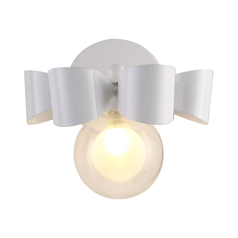 Contemporary Clear Glass Round Wall Lamp - 1 Light White Mounted Fixture With Bow Design