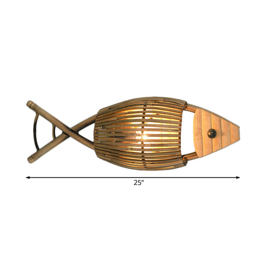 Tropical Fish Design Wall Mount Bamboo Dining Room Sconce Lighting In Wood