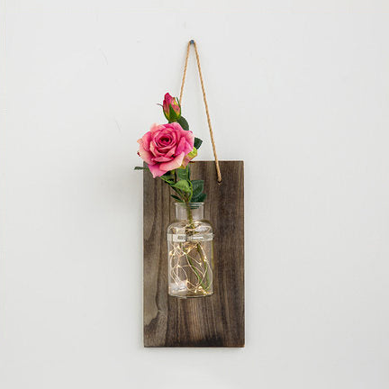 Modern Glass Jar Wall Sconce With Daisy/Rose Accents And Wood Backplate Red