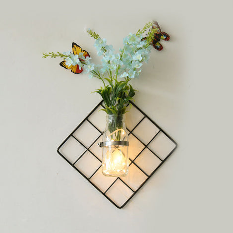 Colorful Flower Wall String Lights In Glass Jars - Modern Twinkle For Cafe Or Tea Shop Blue