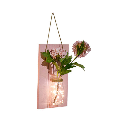 Cafe Rustic Floral Wall String Lights With Clear Glass Shades And Pink Backplate For Twinkling