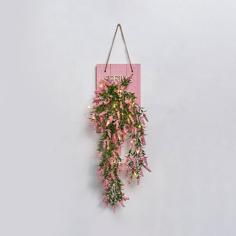 Cafe Rustic Floral Wall String Lights With Clear Glass Shades And Pink Backplate For Twinkling