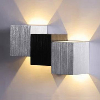 Modern Aluminum Led Wall Sconce In Gray For Porch - Cubic Design Warm/White Lighting