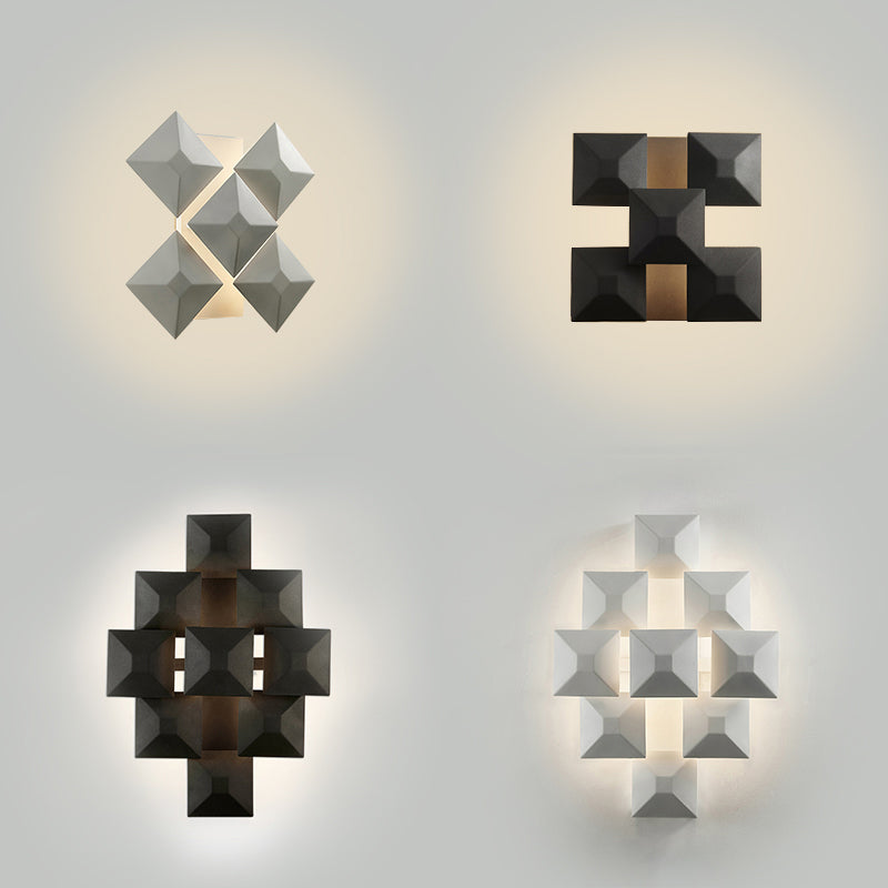 Modernist 1/3-Light Sconce With Metal Shade: Geometric Wall Lamp In Black/White Design For Stairway