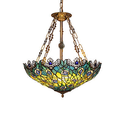 Led Peacock Feather Semi Flush Mount Ceiling Light With Adjustable Chain- Victorian Style Green