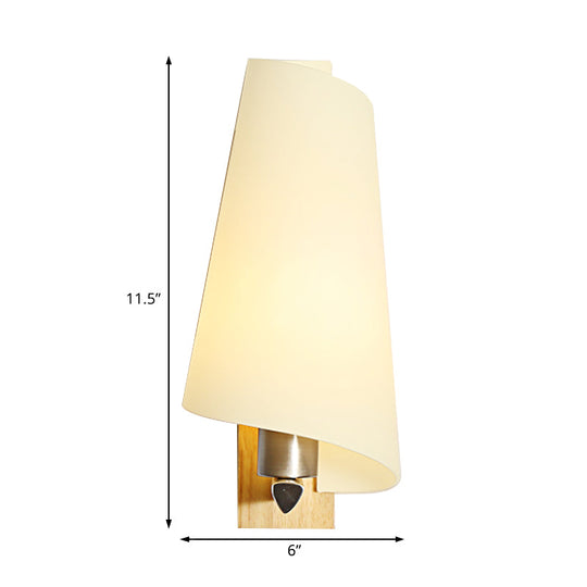 Japanese Style White Wall Lamp - Kids Bedroom Coolie Shade Sconce Light In Milk Glass