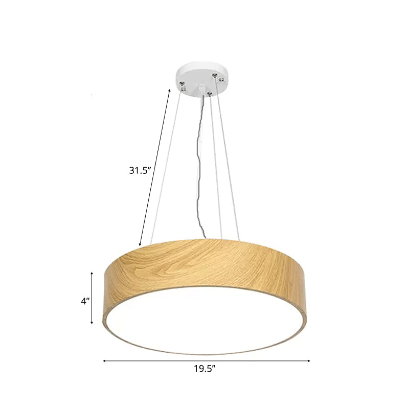 Simplicity Led Suspension Light With Wood Effect Shade Beige Hanging Lamp - 16/19.5/23.5 Wide / 19.5