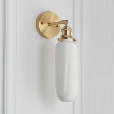 Modern Porcelain Wall Lamp With Brass Socket - White 1 Light 5/6/8.5 Inch Width Ideal For Dining