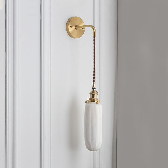 Modern Porcelain Wall Lamp With Brass Socket - White 1 Light 5/6/8.5 Inch Width Ideal For Dining