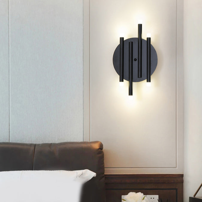 Modern Black Wall Light With Round Backplate - 6-Light Metal Lamp For Hallway And Bedside