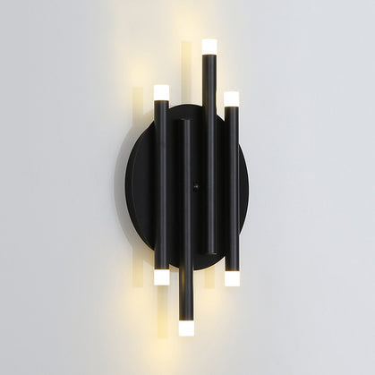 Modern Black Wall Light With Round Backplate - 6-Light Metal Lamp For Hallway And Bedside / 10