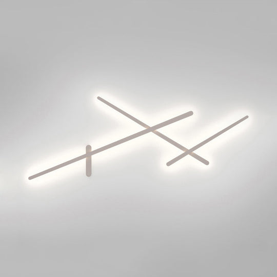 Modern White Crossed Lines Wall Lamp - Metal 3/4 Lights Simplistic Living Room Lighting 3 /