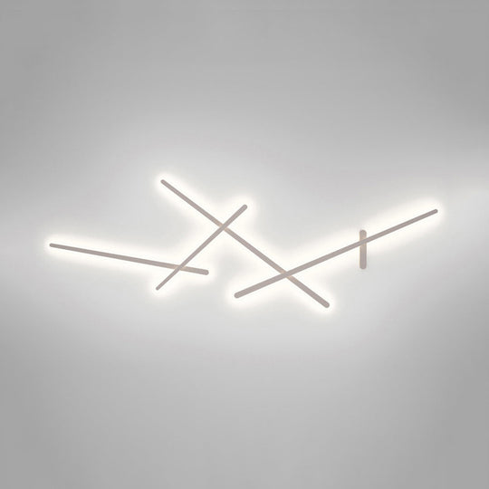 Modern White Crossed Lines Wall Lamp - Metal 3/4 Lights Simplistic Living Room Lighting 4 /