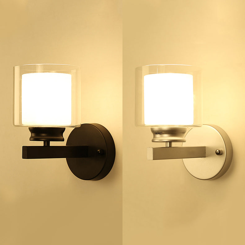 Modern Clear Glass Sconce Lighting - 1 Light Wall Mounted Fixture In Black/Chrome