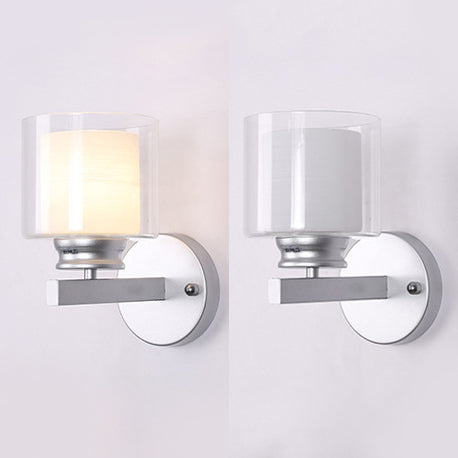 Modern Clear Glass Sconce Lighting - 1 Light Wall Mounted Fixture In Black/Chrome