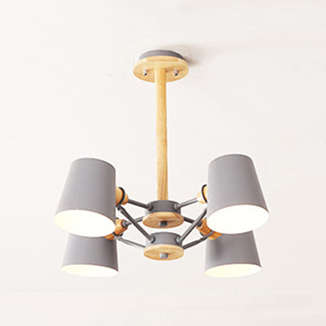 Kids Wood Chandelier: Macaron Style Hanging Fixture For Bedroom With Rod And Tapered Shade