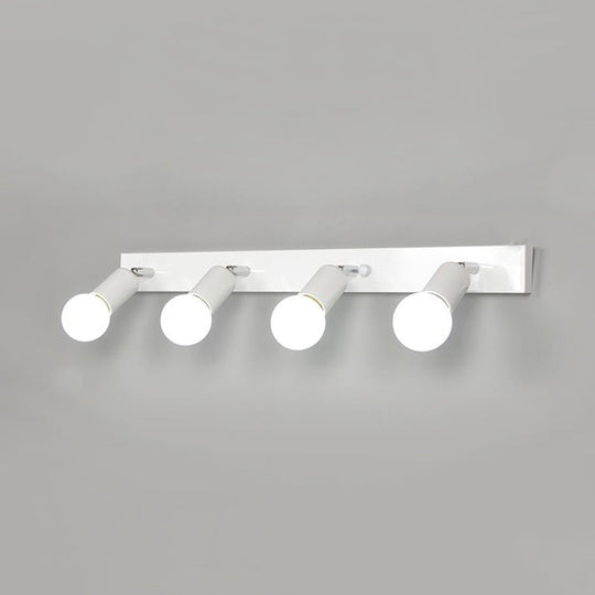 3/4-Head Bedroom Vanity Wall Sconce In Simple Metal Finish With Exposed Bulb - Black/White