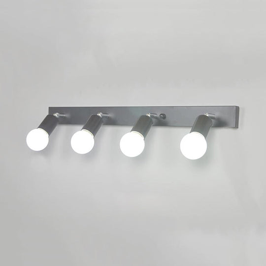 3/4-Head Bedroom Vanity Wall Sconce In Simple Metal Finish With Exposed Bulb - Black/White