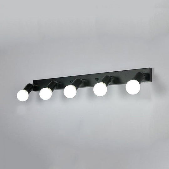 3/4-Head Bedroom Vanity Wall Sconce In Simple Metal Finish With Exposed Bulb - Black/White