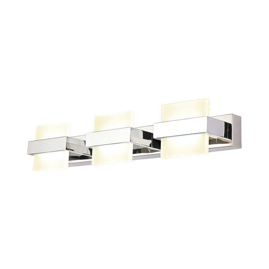 White Acrylic Led Vanity Wall Light: Simple Square Fixture 3/4 Lights Bathroom Mirror Lamp