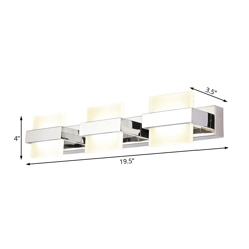 White Acrylic Led Vanity Wall Light: Simple Square Fixture 3/4 Lights Bathroom Mirror Lamp