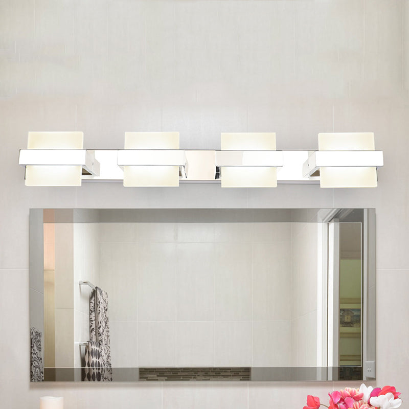 White Acrylic Led Vanity Wall Light: Simple Square Fixture 3/4 Lights Bathroom Mirror Lamp 4 /