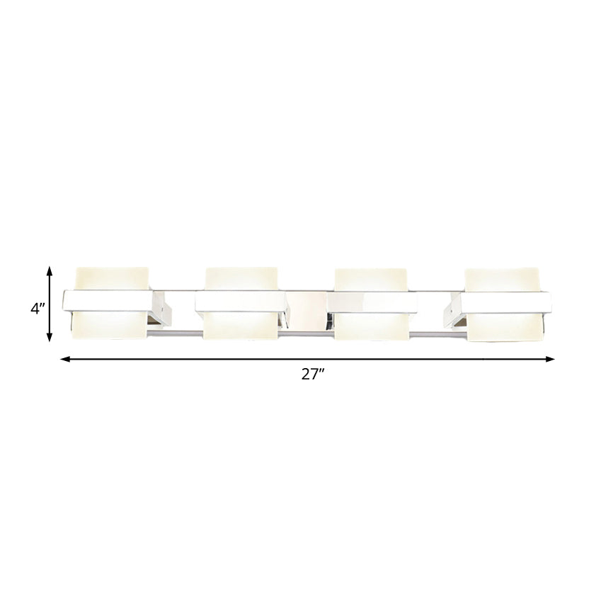 White Acrylic Led Vanity Wall Light: Simple Square Fixture 3/4 Lights Bathroom Mirror Lamp