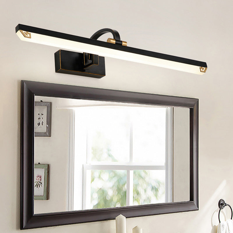 Modernist Style Black Finish Linear Vanity Light: 16/22 Wide Led Acrylic And Metal Wall Lamp For