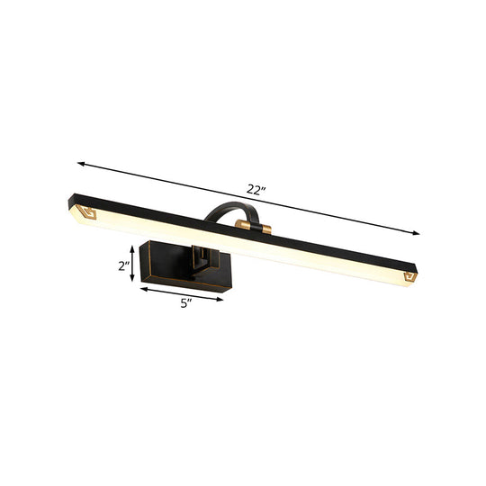 Modernist Style Black Finish Linear Vanity Light: 16/22 Wide Led Acrylic And Metal Wall Lamp For