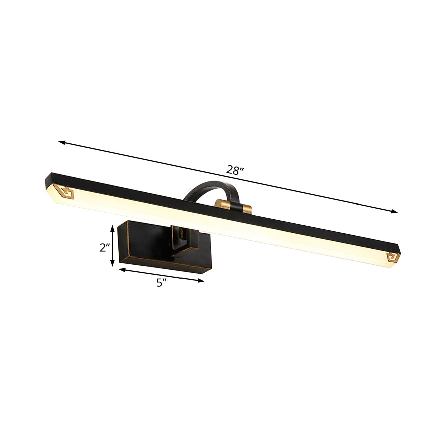 Modernist Style Black Finish Linear Vanity Light: 16/22 Wide Led Acrylic And Metal Wall Lamp For