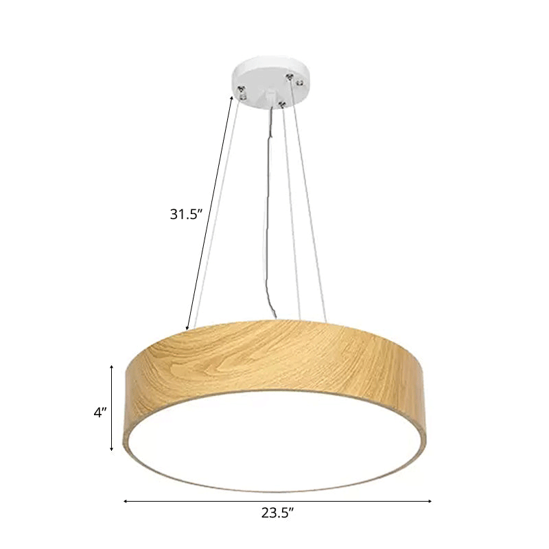 Simplicity Led Suspension Light With Wood Effect Shade Beige Hanging Lamp - 16/19.5/23.5 Wide / 23.5