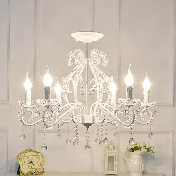 Macaron Kids Bedroom Chandelier- 6-Light Ceiling Fixture with Candle and Clear Crystal Decoration